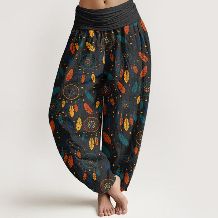 Buddha Stones Dames harembroek met elastische Taille en dromenvanger- en verenpatroon - Zwart - US16, UK/AU20, EU48 (3XL) - image 8