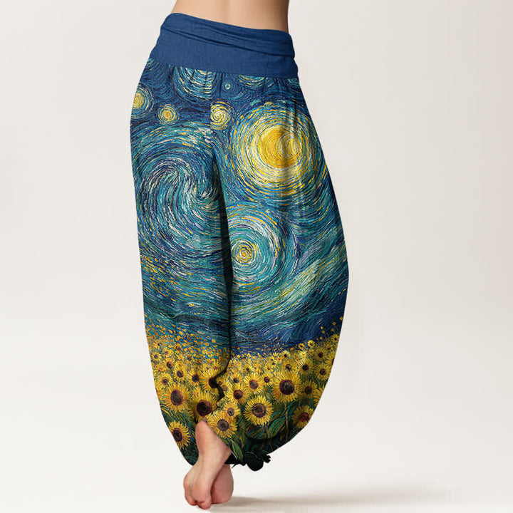Buddha Stones Dames harembroek met elastische Taille en sterrenhemelmotief, bedrukt met zonnebloemen - image 2