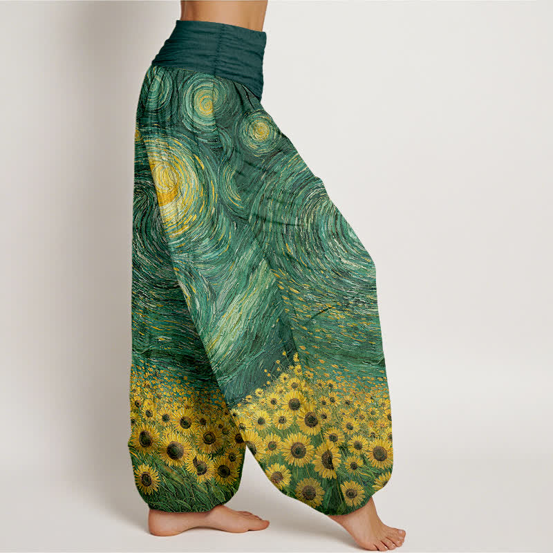 Buddha Stones Dames harembroek met elastische Taille en sterrenhemelmotief, bedrukt met zonnebloemen - image 6