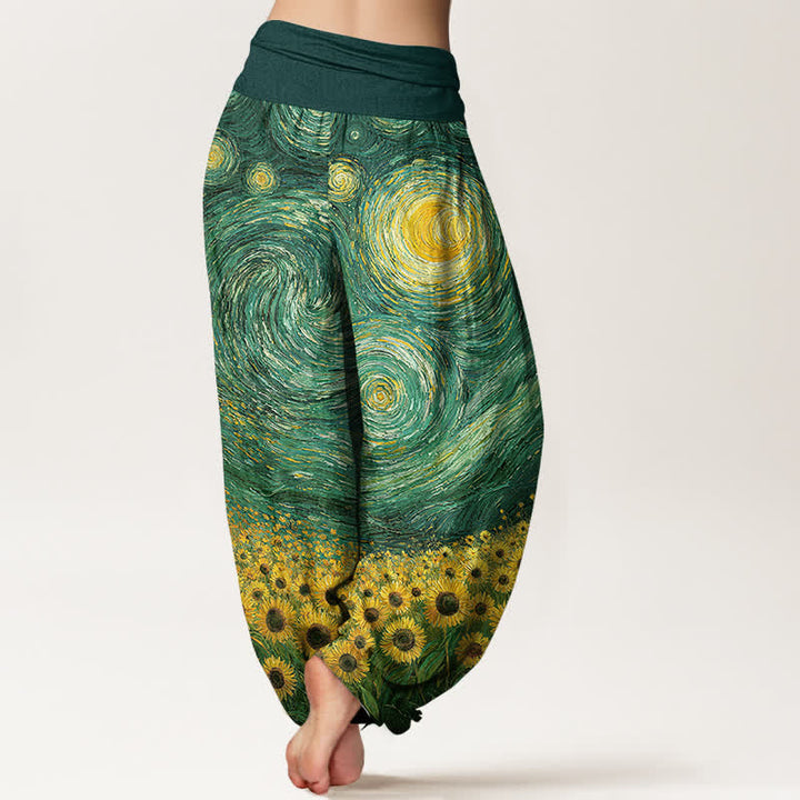 Buddha Stones Dames harembroek met elastische Taille en sterrenhemelmotief, bedrukt met zonnebloemen - image 7