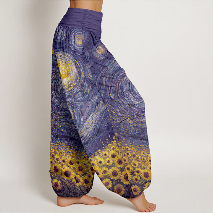 Buddha Stones Dames harembroek met elastische Taille en sterrenhemelmotief, bedrukt met zonnebloemen - image 9