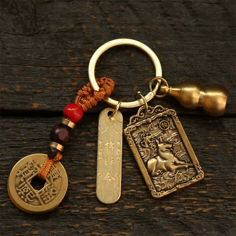 Buddha Stones Koperen Chinese dierenriemmunten met de vijf keizers, Sleutelhangers in de vorm van een kalebas. - Hond - image 19