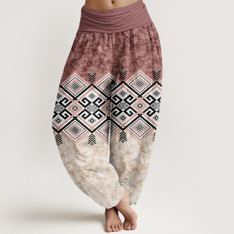 Buddha Stones Dames harembroek met elastische Taille en tribaal geometrisch patroon van katoen - Indisch Rood - US16, UK/AU20, EU48 (3XL) - image 8