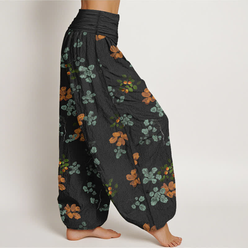 Buddha Stones Dames harembroek met elastische Taille en oranjebloesem- en muntbladpatroon. - image 1