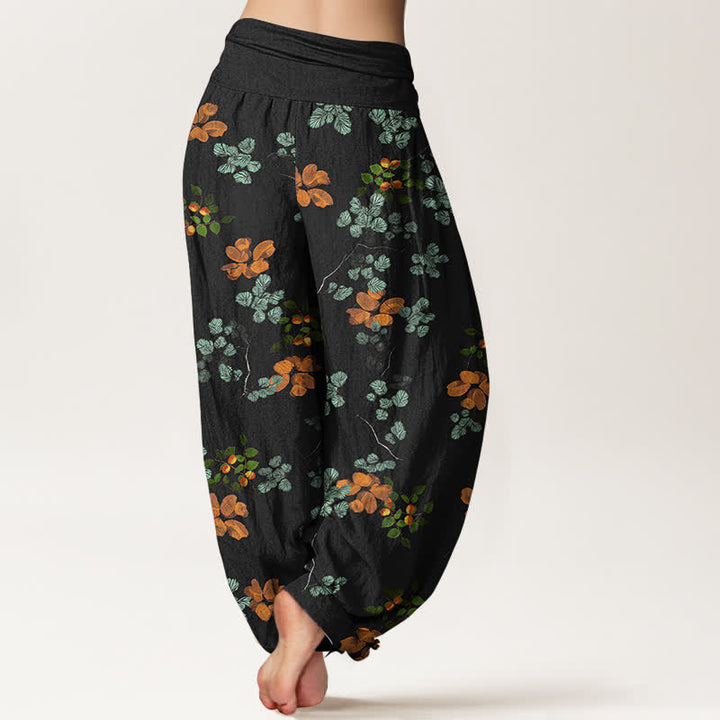 Buddha Stones Dames harembroek met elastische Taille en oranjebloesem- en muntbladpatroon. - image 2