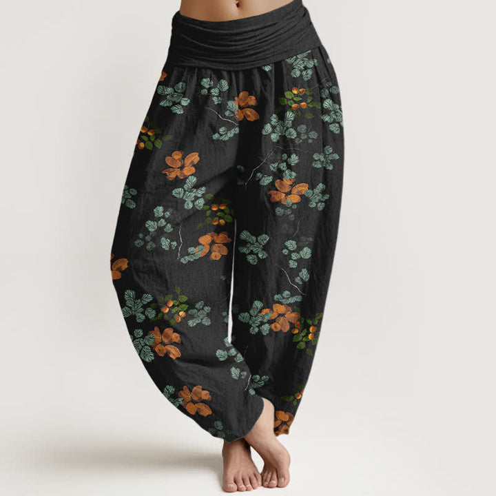 Buddha Stones Dames harembroek met elastische Taille en oranjebloesem- en muntbladpatroon. - Zwart - US16, UK/AU20, EU48 (3XL) - image 0