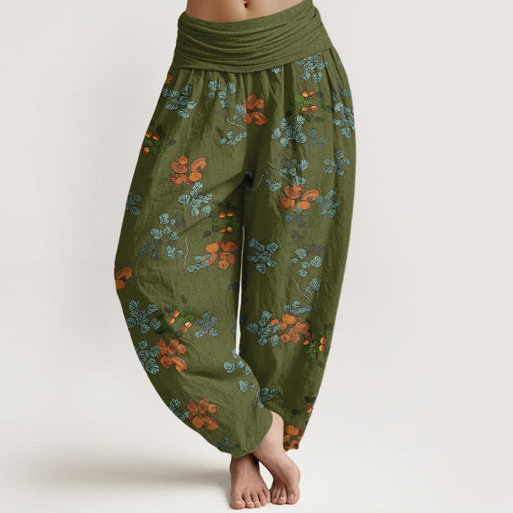 Buddha Stones Dames harembroek met elastische Taille en oranjebloesem- en muntbladpatroon. - Olijfgroen - US16, UK/AU20, EU48 (3XL) - image 5