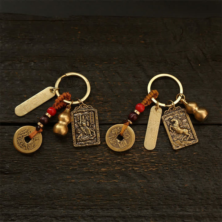 Buddha Stones Koperen Chinese dierenriemmunten met de vijf keizers, Sleutelhangers in de vorm van een kalebas. - image 16