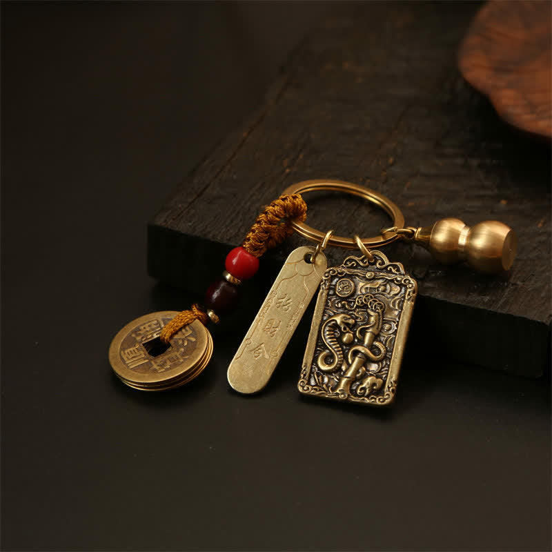 Buddha Stones Koperen Chinese dierenriemmunten met de vijf keizers, Sleutelhangers in de vorm van een kalebas. - image 12