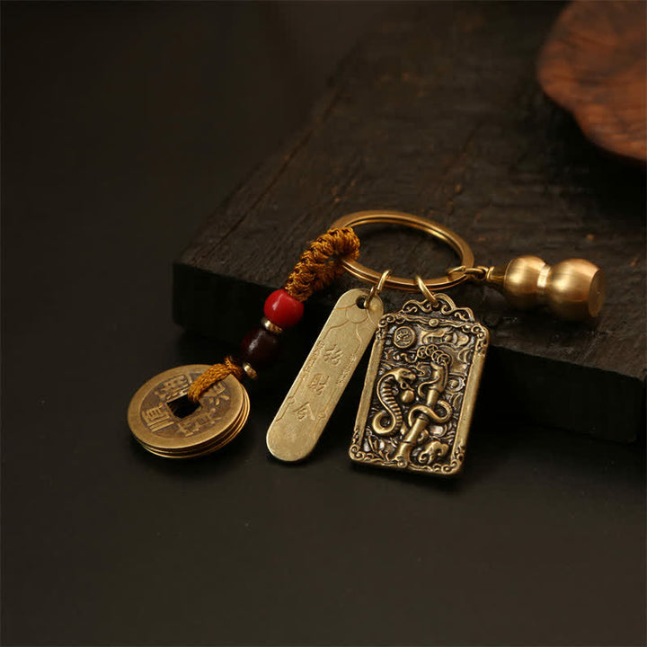 Buddha Stones Koperen Chinese dierenriemmunten met de vijf keizers, Sleutelhangers in de vorm van een kalebas. - image 12