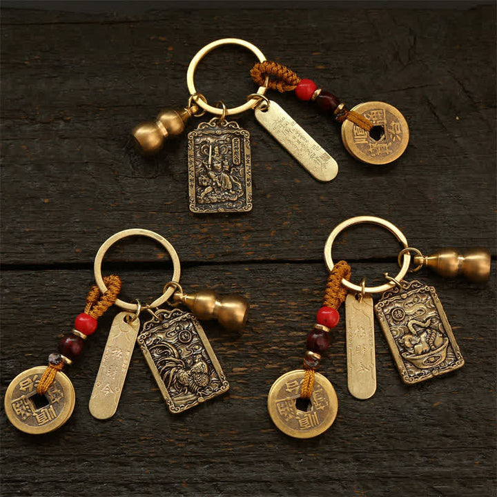 Buddha Stones Koperen Chinese dierenriemmunten met de vijf keizers, Sleutelhangers in de vorm van een kalebas. - image 29