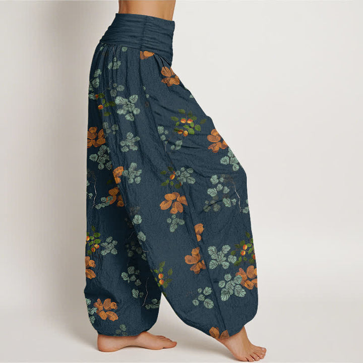Buddha Stones Dames harembroek met elastische Taille en oranjebloesem- en muntbladpatroon. - image 9