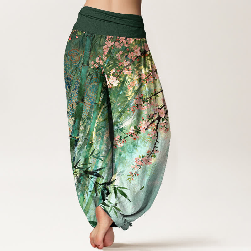 Buddha Stones Dames harembroek met elastische Taille en katoen-bamboeprint en kersenbloesemmotief. - image 2