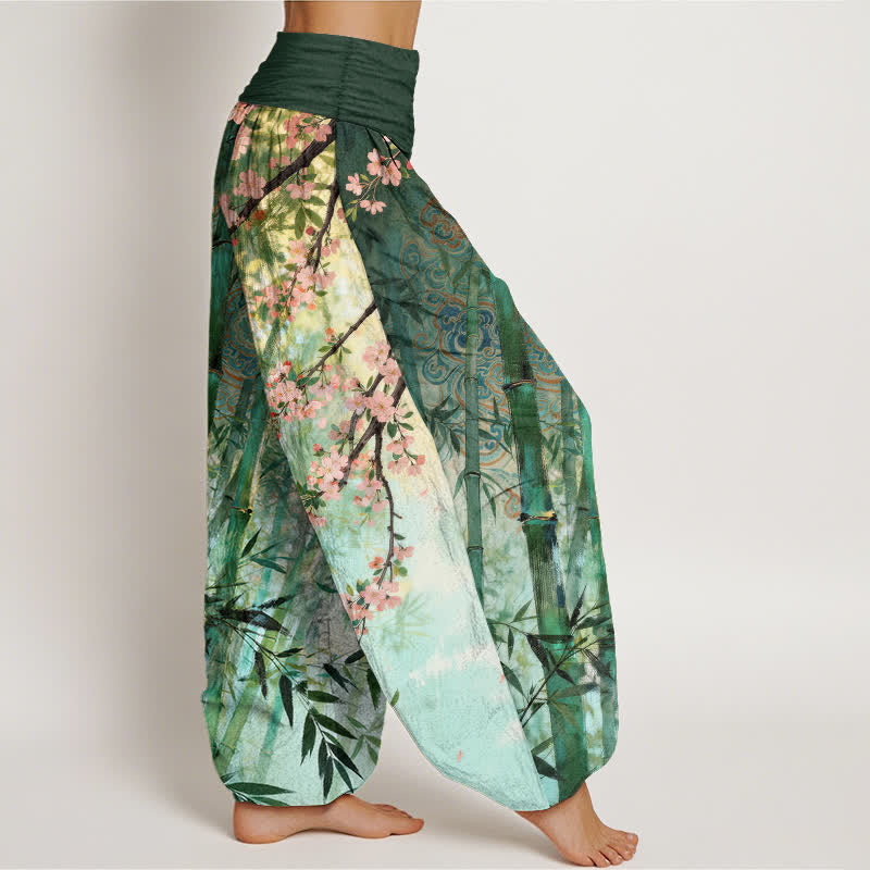 Buddha Stones Dames harembroek met elastische Taille en katoen-bamboeprint en kersenbloesemmotief. - image 1