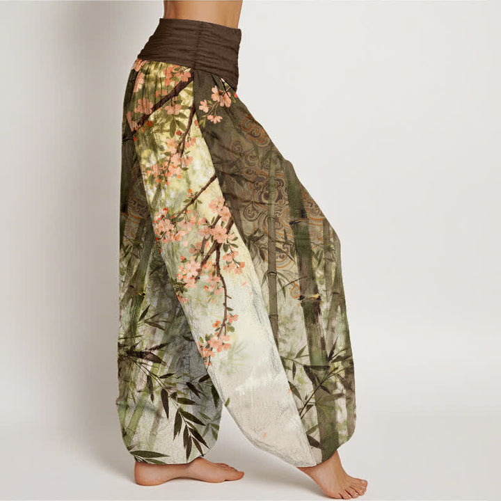 Buddha Stones Dames harembroek met elastische Taille en katoen-bamboeprint en kersenbloesemmotief. - image 6