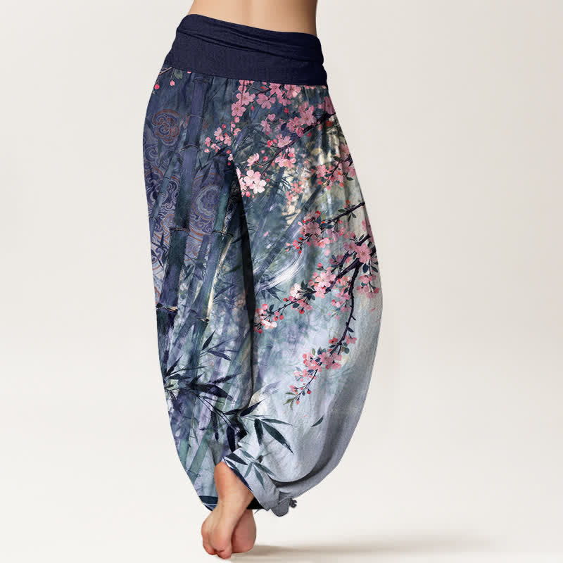 Buddha Stones Dames harembroek met elastische Taille en katoen-bamboeprint en kersenbloesemmotief. - image 10