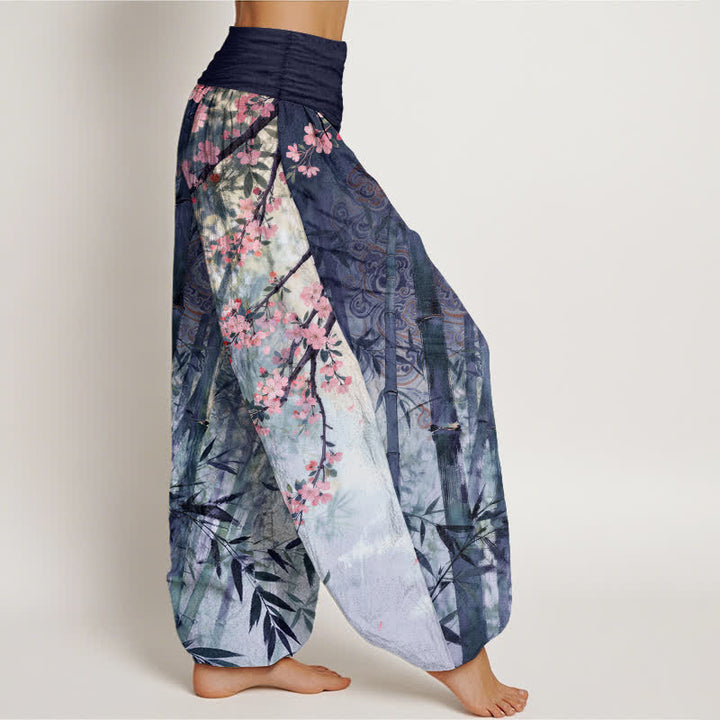 Buddha Stones Dames harembroek met elastische Taille en katoen-bamboeprint en kersenbloesemmotief. - image 9