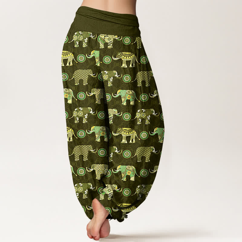 Buddha Stones Dames harembroek met elastische Taille en olifantenmandala-patroon van katoen - image 7