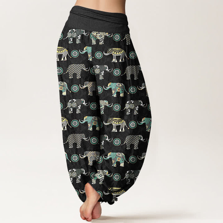 Buddha Stones Dames harembroek met elastische Taille en olifantenmandala-patroon van katoen - image 10