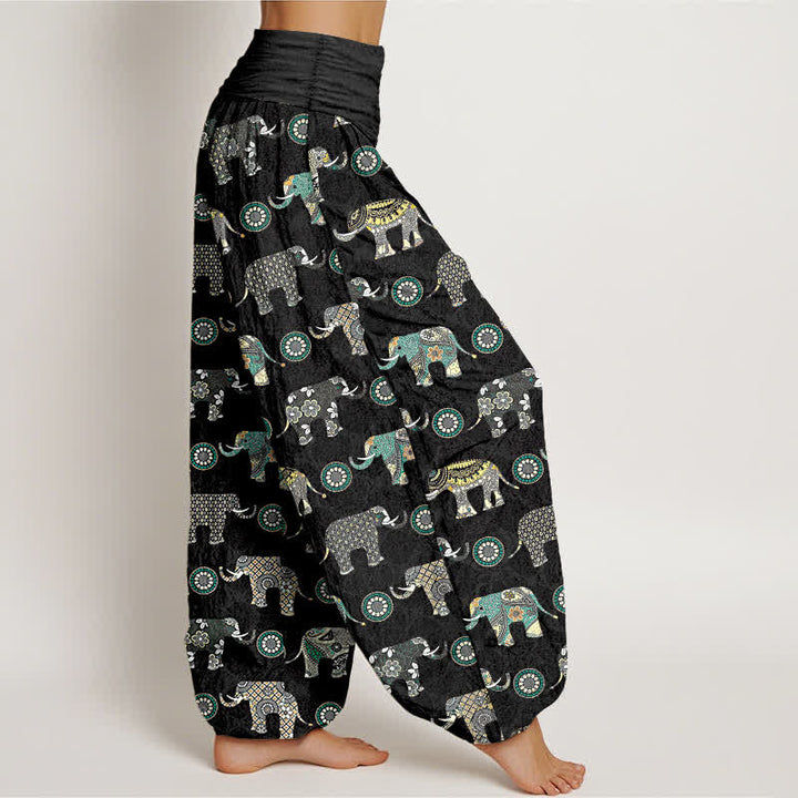 Buddha Stones Dames harembroek met elastische Taille en olifantenmandala-patroon van katoen - image 9