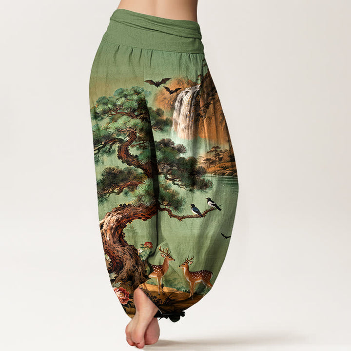 Buddha Stones Dames harembroek met elastische Taille en dennen- en hertenprint van Cotton Mountain - image 2