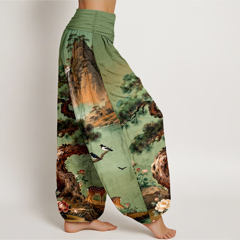 Buddha Stones Dames harembroek met elastische Taille en dennen- en hertenprint van Cotton Mountain - image 1