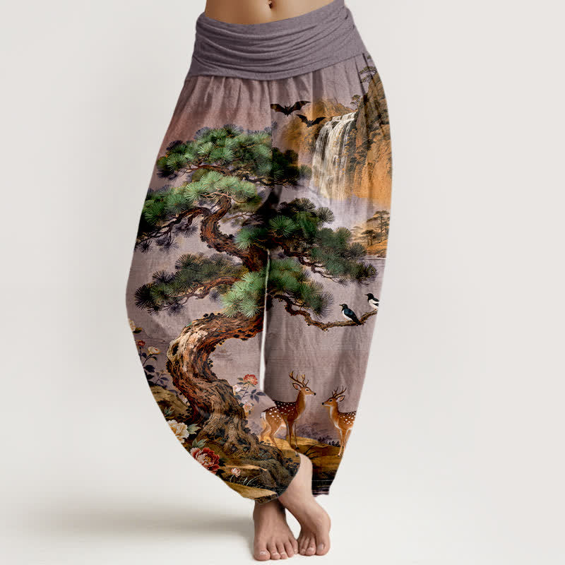 Buddha Stones Dames harembroek met elastische Taille en dennen- en hertenprint van Cotton Mountain - Indigo - US16, UK/AU20, EU48 (3XL) - image 5