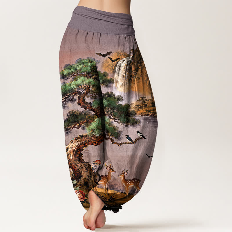 Buddha Stones Dames harembroek met elastische Taille en dennen- en hertenprint van Cotton Mountain - image 7