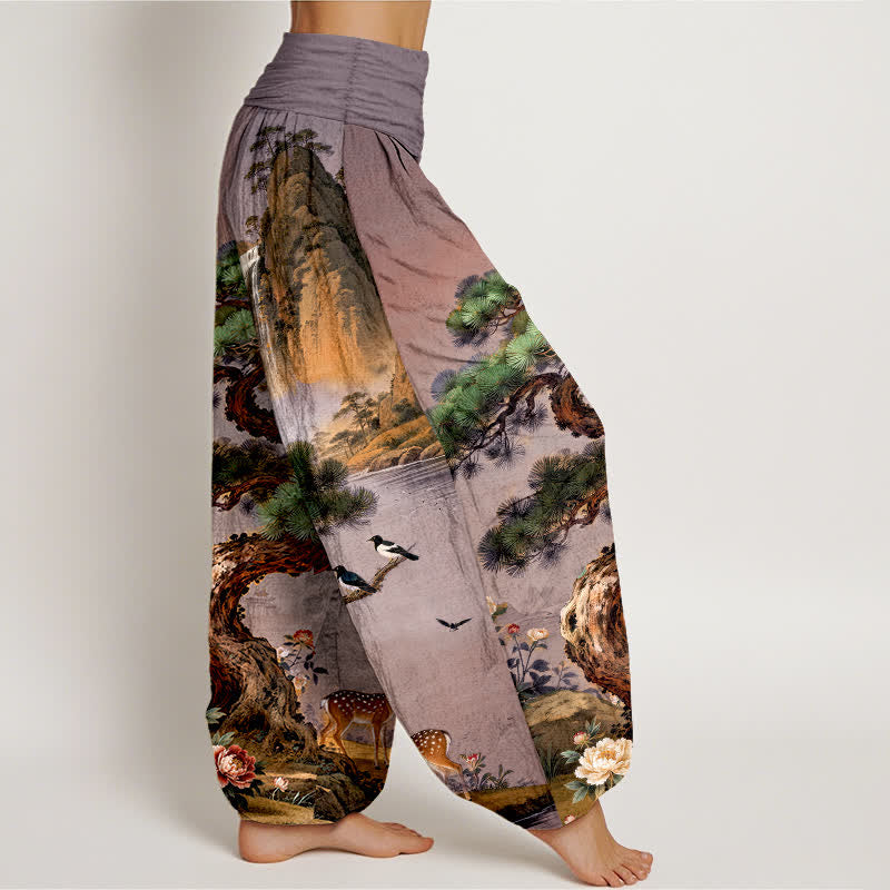 Buddha Stones Dames harembroek met elastische Taille en dennen- en hertenprint van Cotton Mountain - image 6