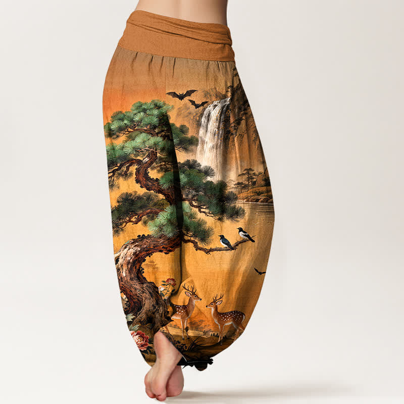 Buddha Stones Dames harembroek met elastische Taille en dennen- en hertenprint van Cotton Mountain - image 10