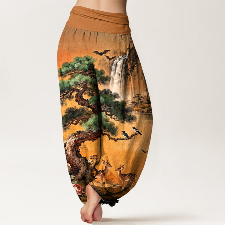 Buddha Stones Dames harembroek met elastische Taille en dennen- en hertenprint van Cotton Mountain - image 10