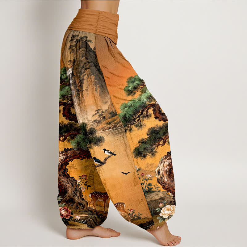 Buddha Stones Dames harembroek met elastische Taille en dennen- en hertenprint van Cotton Mountain - image 9