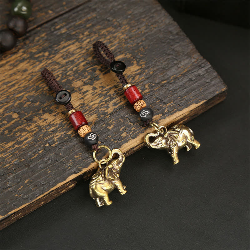 Buddha Stones Sleutelhangers met de wijsheid van Pi Xiu en een messing olifant, vijf keizermunten, kalebas. - image 3