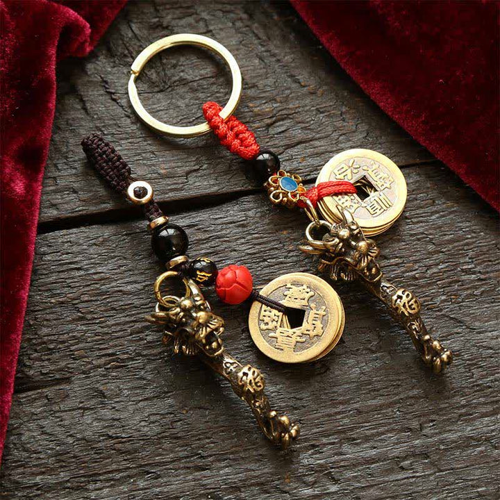 Buddha Stones Messing Draak Ruyi Vijf Keizer Munten Succes Sleutelhangers - image 0