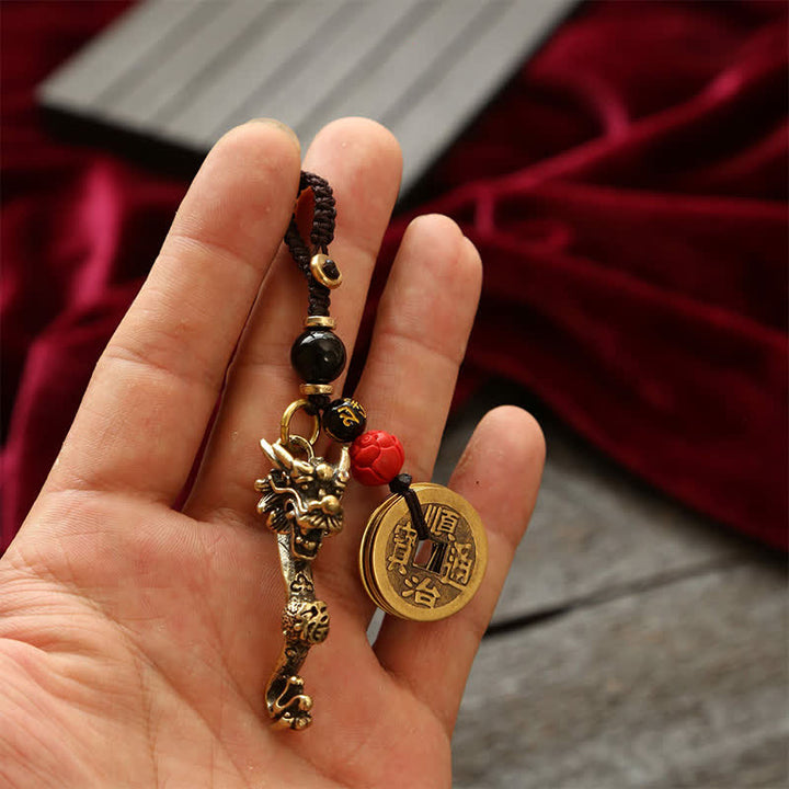 Buddha Stones Messing Draak Ruyi Vijf Keizer Munten Succes Sleutelhangers - image 12