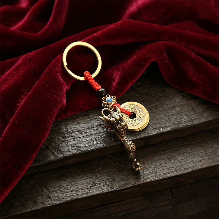 Buddha Stones Messing Draak Ruyi Vijf Keizer Munten Succes Sleutelhangers - Rode draad - image 1