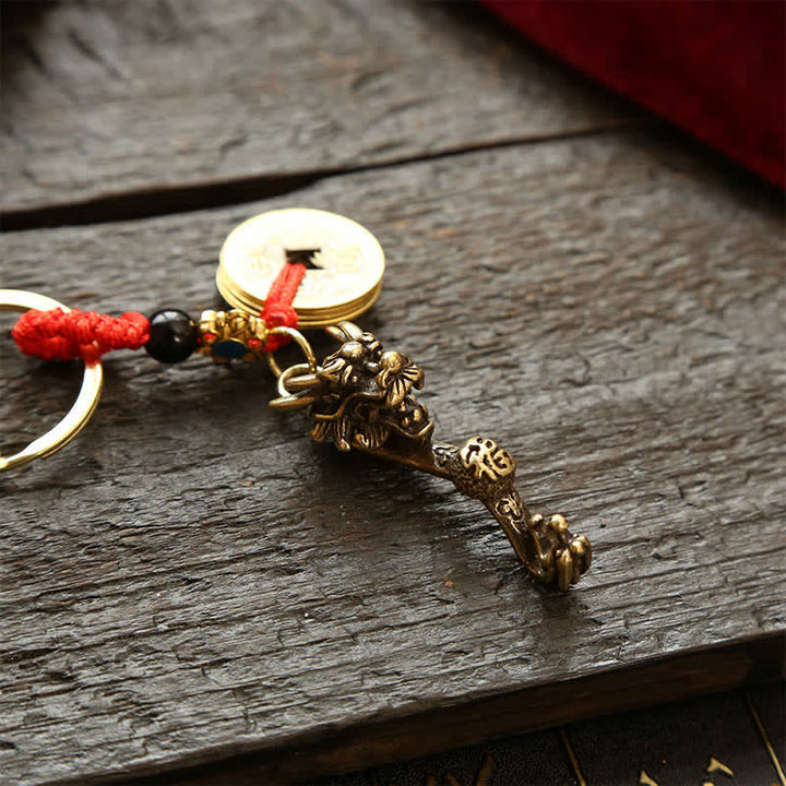 Buddha Stones Messing Draak Ruyi Vijf Keizer Munten Succes Sleutelhangers - image 3