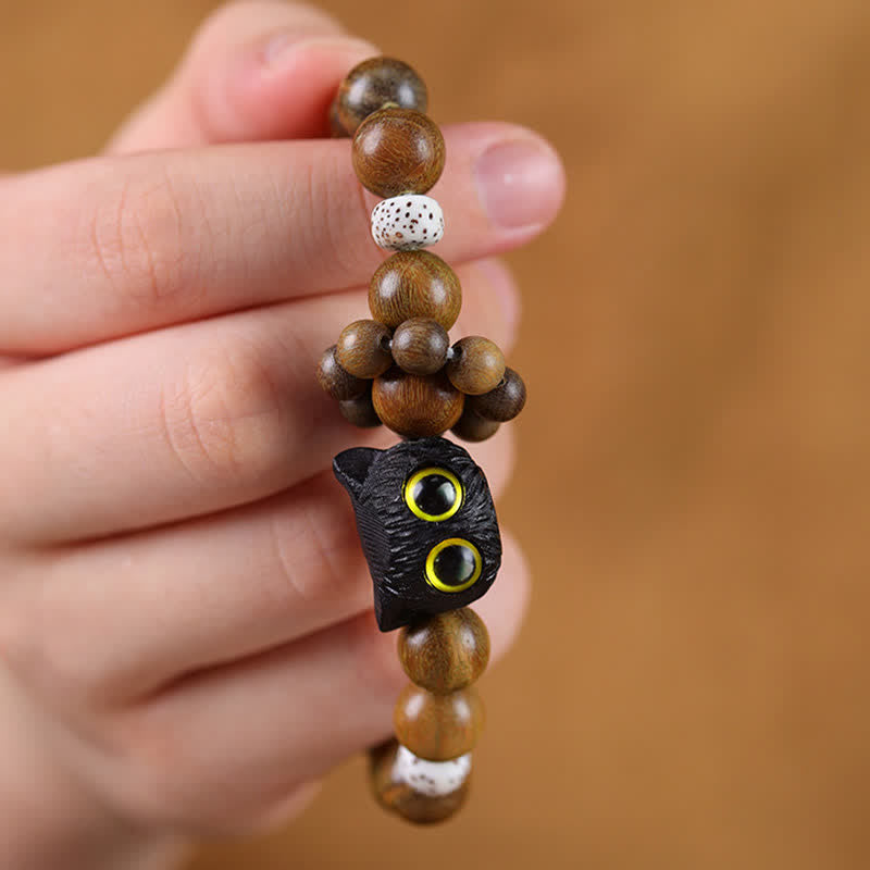 Buddha Stones Ebbenhouten gelukskat Armband met kralen - image 3