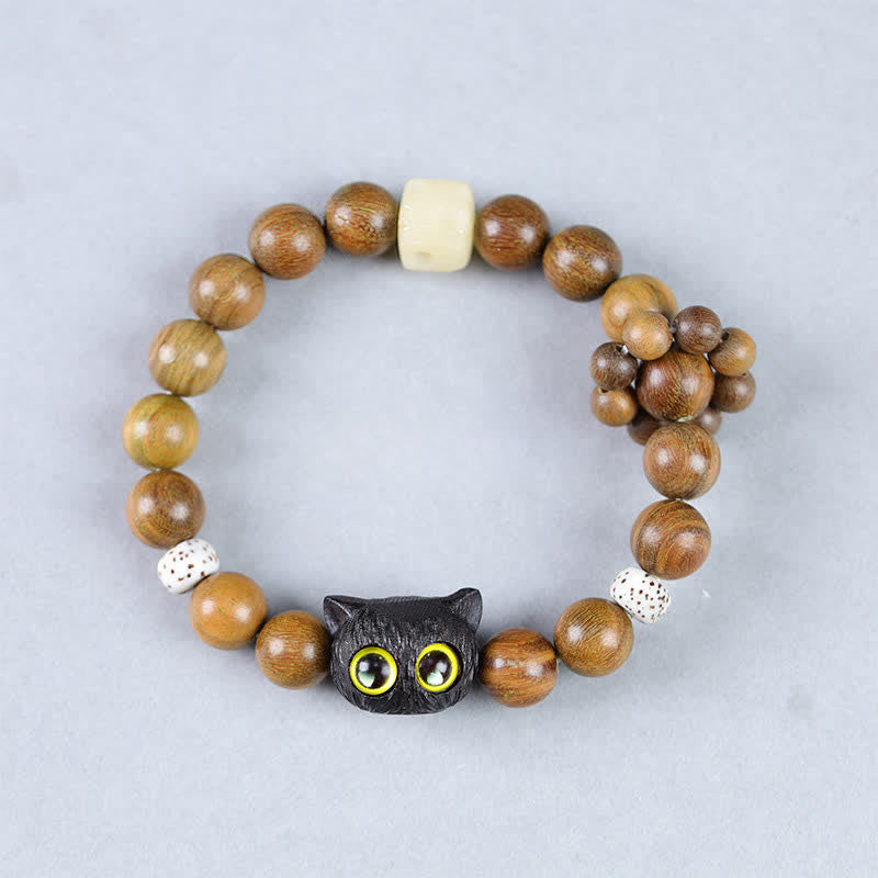 Buddha Stones Ebbenhouten gelukskat Armband met kralen - image 1