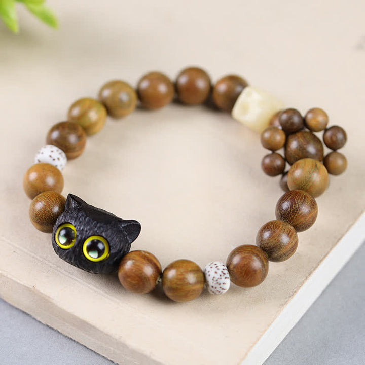 Buddha Stones Ebbenhouten gelukskat Armband met kralen - image 2