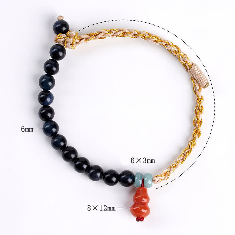 Buddha Stones Handgeweven Armband van blauwe tijgeroog en kalebas ter bevordering van kracht. - image 7