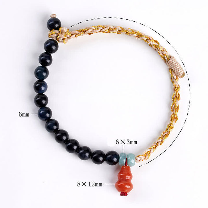 Buddha Stones Handgeweven Armband van blauwe tijgeroog en kalebas ter bevordering van kracht. - image 7