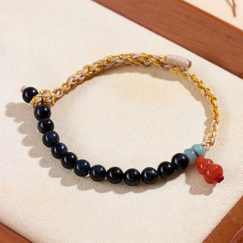 Buddha Stones Handgeweven Armband van blauwe tijgeroog en kalebas ter bevordering van kracht. - image 2