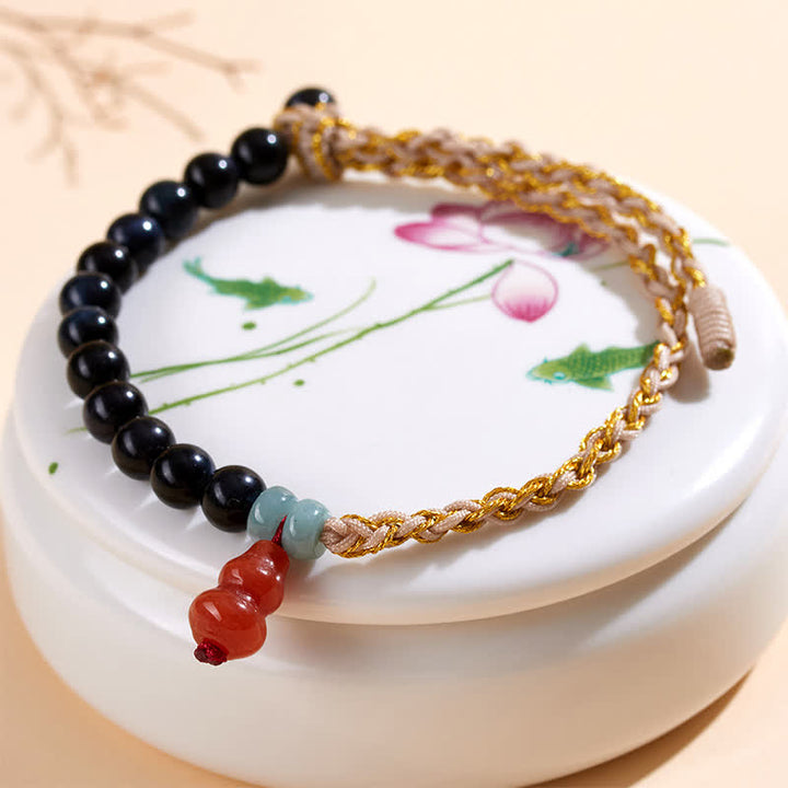 Buddha Stones Handgeweven Armband van blauwe tijgeroog en kalebas ter bevordering van kracht. - image 3