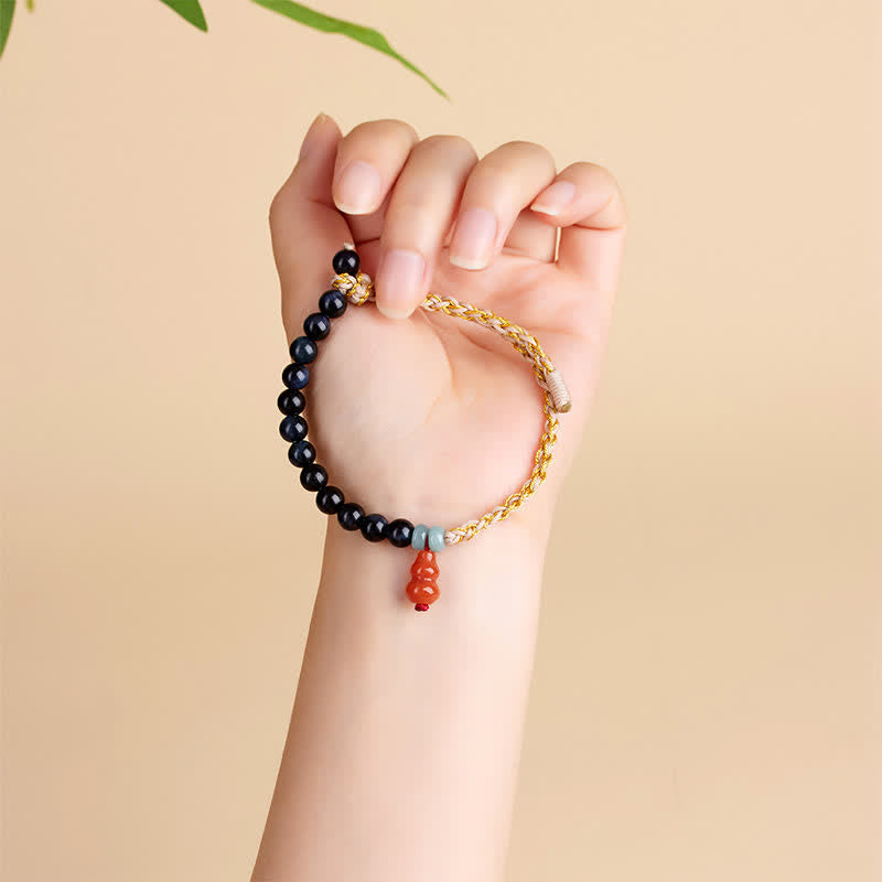 Buddha Stones Handgeweven Armband van blauwe tijgeroog en kalebas ter bevordering van kracht. - image 4