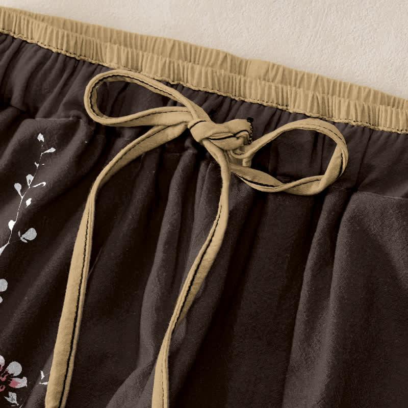 Buddha Stones Damesbroek van 100% Cotton met oosters bloesemtakkenpatroon, elastische Taille en Zakken. - image 1
