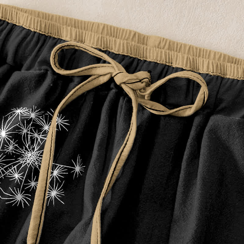 Buddha Stones Witte damesbroek van 100% Cotton met paardenbloemmotief, elastische Taille en Zakken. - image 1
