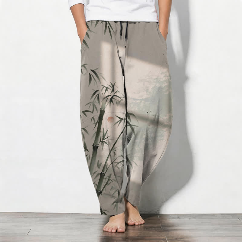 Buddha Stones Taps toelopende herenbroek van 100% Cotton met bamboeprint, trekkoord en Zakken. - Bruinen - US/UK/AU50, EU60 (5XL) - image 0