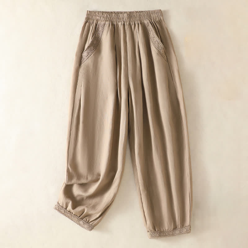 Buddha Stones Zomerse casual boho capri broek voor dames, effen model, rechte pijpen, met Zakken - Bruinen - US8-10, UK/AU12-14, EU40-42 (2XL) - image 0