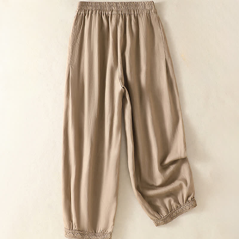 Buddha Stones Zomerse casual boho capri broek voor dames, effen model, rechte pijpen, met Zakken - image 1